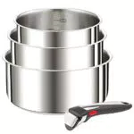Ensemble de Casseroles Tefal Ingenio avec Poignée Amovible - Induction, Acier Inoxydable - Empilable, Gain de Place - Fabriqué en Chine