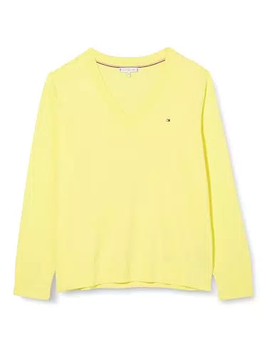 Pull Tommy Hilfiger Femme Col V en Maille Jaune