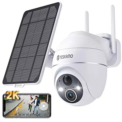 YESKAMO 2K Camera Surveillance WiFi Exterieure sans Fil Batterie 15000mAh - Panneau Solaire