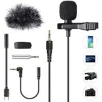 Microphone PC AGPTEK 3.5mm Jack Audio avec Clip et Pare-Brise en Fourrure - Mini Micro Cravate Omnidirectionnel pour Interview - Adaptateur USB Type-C inclus - Compatible Skype, iPhone, Android