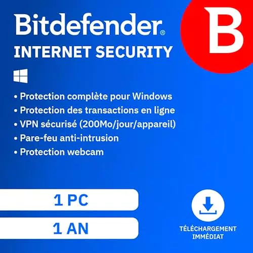 Bitdefender Internet Security 2024 pour PC | Licence 1 An | Activation par Email