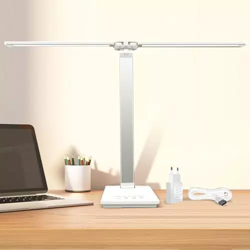 Lampe de Bureau LED Dimmable Double Tête - 5 Niveaux de Luminosité et 5 Modes de Couleur