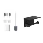 Porte-Rouleau Toilette en Acier Inoxydable avec Brosse WC Silicone