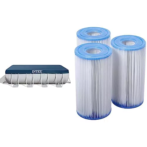 Bâche de Protection Intex pour Piscine Rectangulaire Tubulaire & Lot de 3 Cartouches de Filtration