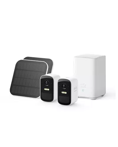 Caméra de surveillance extérieure sans fil eufyCam 2C Security avec panneau solaire, autonomie 180 jours, Full HD 1080p, vision nocturne, IP67, compatible HomeKit