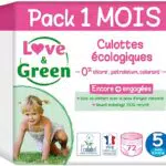 Couches Culottes Love & Green - Ecologiques et Saines, Taille 5 - Pack 1 Mois - Absorbante et Anti-fuites