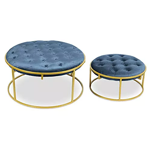 Ensemble Poufs et Bancs en Velours Bleu - Menzzo