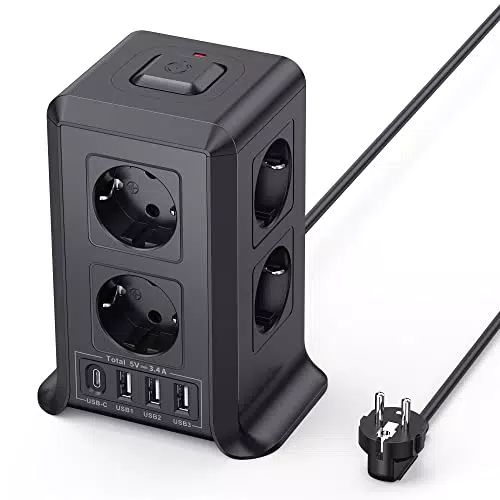 Multiprise Sameriver Tour 8 Prises et 4 USB - Parafoudre et Surtension
