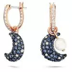 Boucles d'oreilles Swarovski Luna croissant de lune en cristaux sombres, ton or rose