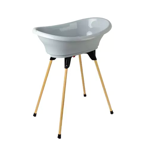 Kit Baignoire Bébé ThermoBaby Vasco - Pied En Bois & Tuyau De Vidange - Pliable & Stable - Fabriqué En France
