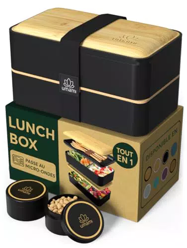 Boîte à lunch Umami Bento avec 2 Pots à Sauce & Couverts en Bois