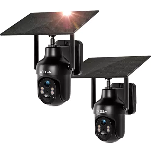Caméra de Surveillance WiFi Extérieure Xega Solaire sans Fil - Vision Nocturne 3MP HD PTZ IP - Détection Mouvement PIR - Étanche IP66 - Audio Bidirectionnel