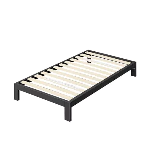 Lit Zinus Arnav 90x190 cm - Cadre de Lit Plateforme Métal avec Lattes Bois - Noir