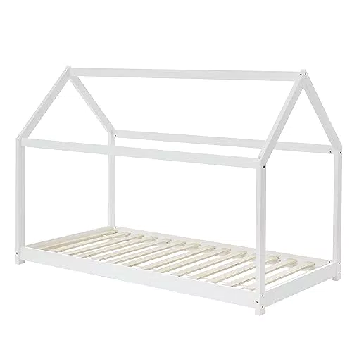 Lit Cabane Enfant Montessori Tiny en Bois Massif de Pin Blanc
