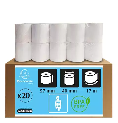 Exacompta - Réf. 43804E - Lot de 10 bobines pour balance - largeur 80 mm x diamètre 56 mm - mandrin 12 mm - 1 pli thermique 48g/m sans BpA - Métrage : 44 m - Blanc