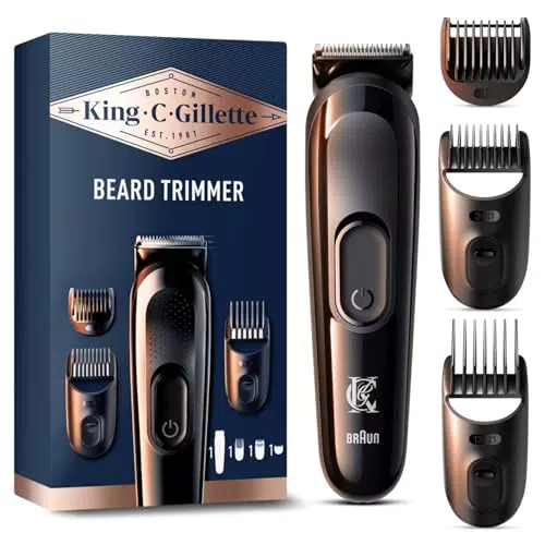 Kit tondeuse à barbe King C. Gillette pour homme: tondeuse sans fil + lames aiguisées et 3 régulateurs de longueur interchangeables