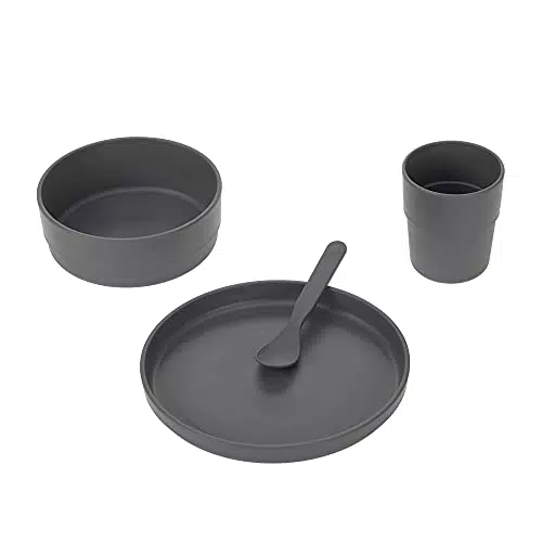 Set de vaisselle pour enfants LÄSSIG sans mélamine ni BPA, compatible lave-vaisselle et micro-ondes - Uni anthracite