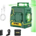 Laser Croix Vert POPOMAN - Ligne Laser 360° Rechargeable USB 5200mAh - Autonivellement Extérieur IP54