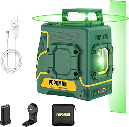 Laser Croix Vert POPOMAN - Ligne Laser 360° Rechargeable USB 5200mAh - Autonivellement Extérieur IP54