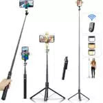 ASHINER Trépied Selfie 180 cm avec Télécommande et Lumières LED pour Smartphone