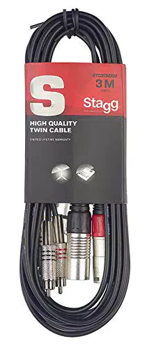 Stagg Câble double RCA mâle vers XLR mâle - Modèle STC3CMXM 3 m