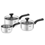 Ensemble de 3 casseroles Tefal Comfort Max avec couvercles en verre - Induction, Inox de haute qualité - Poignées thermo-isolées - Garantie 10 ans