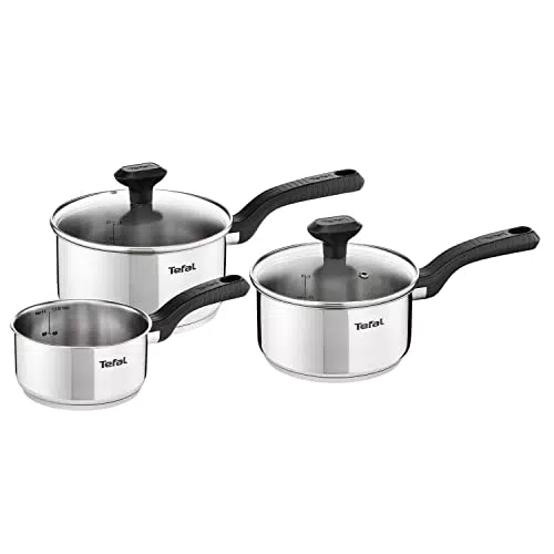 Ensemble de 3 casseroles Tefal Comfort Max avec couvercles en verre - Induction, Inox de haute qualité - Poignées thermo-isolées - Garantie 10 ans
