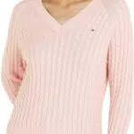Pull Tommy Hilfiger Col V en Câble, Rose Femme