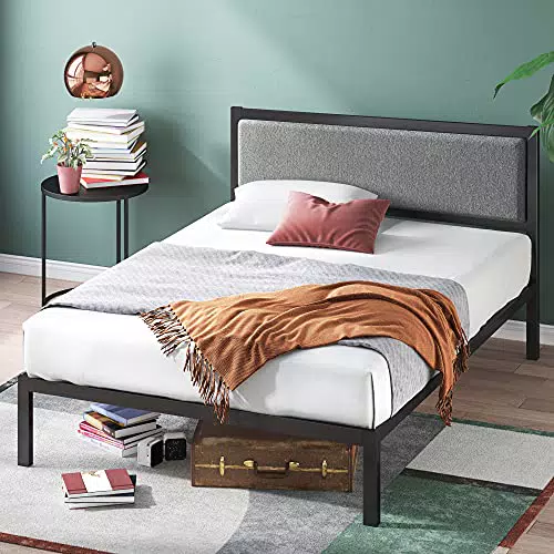 Lit Zinus Korey 160x200 cm avec Rangement Sous le Lit - Cadre Plateforme Métal Tête de Lit Capitonnée