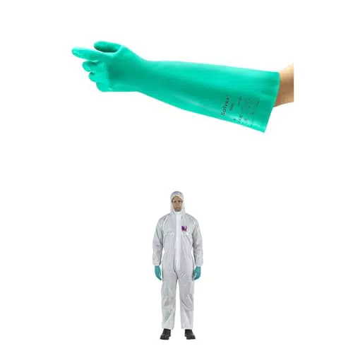 AlphaTec Gants de Protection Chimique 37-185 et Combinaison Jetable 1500