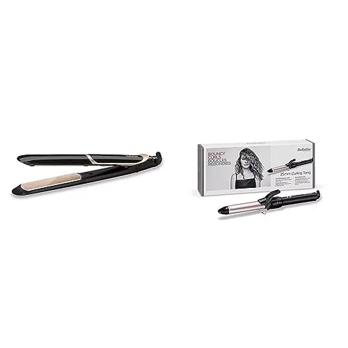 BaByliss Boucleur Curling Tong 25mm pour des Boucles Rapides et Rebondies C325E & Lisseur Super Smooth 235 avec Technologie Titanium-Céramique et Ionique avec mode protection de chaleur ST393E