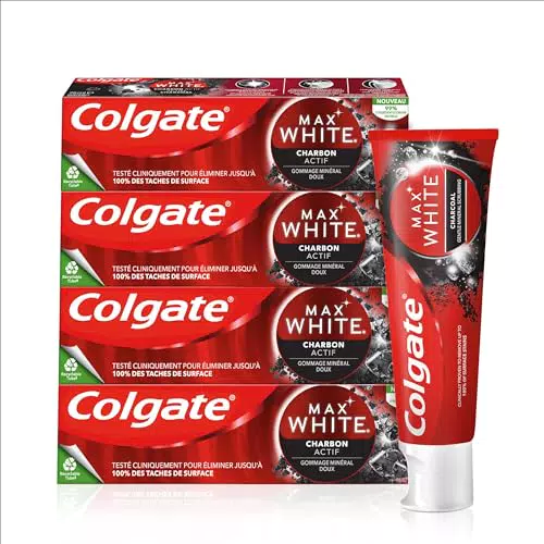 Colgate Max White Dentifrice Blanchissant au Charbon Actif, Élimine les Taches