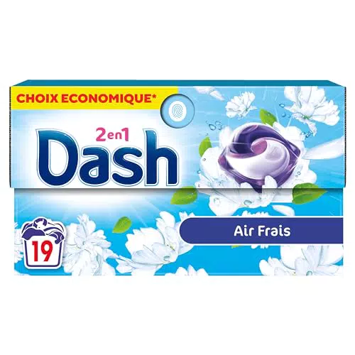 Dash Capsules Lessive 2-en-1, Ultra Nettoyantes, Élimine Taches, Fabriqué en France