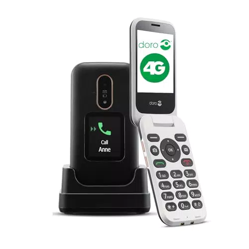 Doro 6880 - Téléphone Mobile 4G à Clapet pour Seniors avec Double Écran