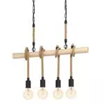 Eglo Suspension Youngstown Lampe Suspendue Vintage Industrielle en Acier et Bois