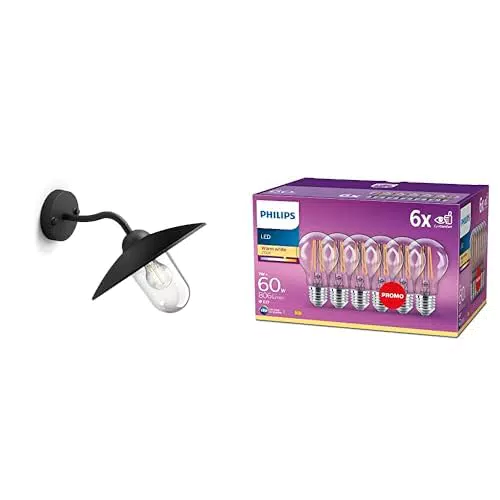 Philips HAMMOCK Applique max. 1x60W E27 - Noir & Ampoule LED Standard E27 60W Transparent