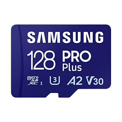 Samsung Pro Plus MicroSDXC 128 Go, vitesse de lecture jusqu’à 180 Mo/s, adaptateur SD