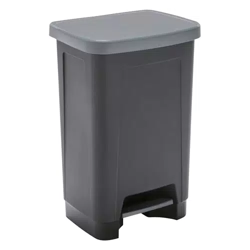 SUNDIS Poubelle à pédale rectangulaire 50 L en plastique recyclé pour cuisine et bureau