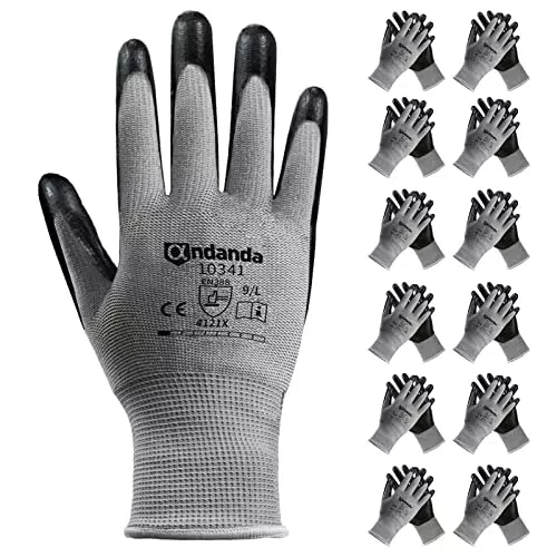 ANDANDA Gants de Travail en Nitrile Antidérapants pour Logistique et Assemblage