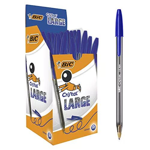 BIC Cristal Stylo à bille Pointe Large 1,6 mm - Idéal pour l'école et le bureau