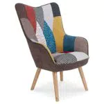 Klarys Chaise Scandinave Patchwork Capitonné - Assise Confortable en Tissu