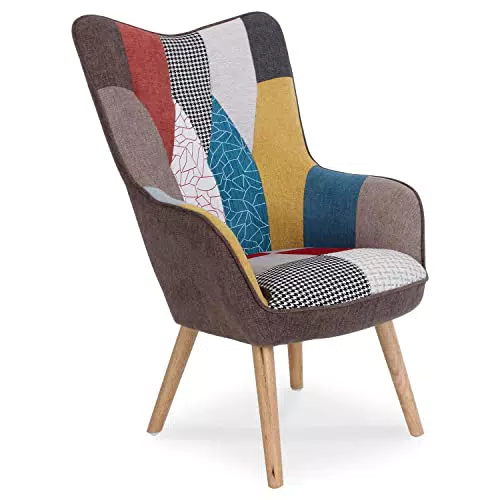 Klarys Chaise Scandinave Patchwork Capitonné - Assise Confortable en Tissu