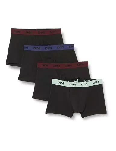 Dim Boxer Mix and Colors Coton Stretch Homme x4, Noir Jaune Safran/Bleu Marin/ Noir Jaune Safran/Bleu Marin