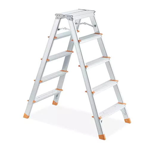 Relaxdays Escabeau Pliable en Aluminium, Charge Maximale 150 kg, Utilisable des 2 Côtés