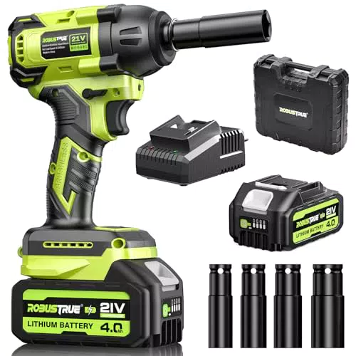 Robustrue Clé à choc sans fil 21V, couple max 550N.m, moteur brushless, chargeur rapide