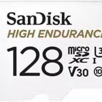 SanDisk Carte microSDXC 128 Go High Endurance pour caméras IP et 4K, 100 Mo/s