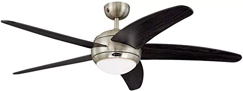 Bendan Ventilateur de plafond à cinq pales avec lampe, 132 cm, chrome satiné
