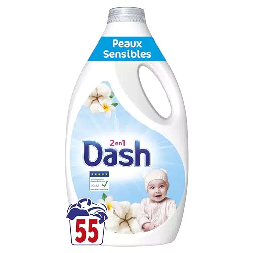 Dash Lessive Liquide 2en1 pour Peaux Sensibles - Nettoyage Délicat et Parfumé