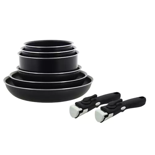 MENASTYL - Set de poêles et casseroles avec poignées amovibles sécurisées
