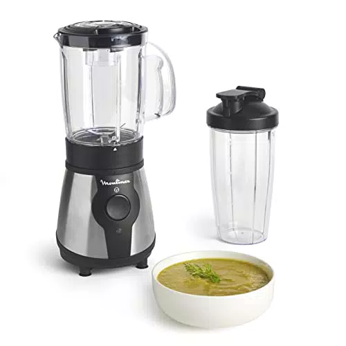 Moulinex Mixeur Électrique 300 W avec Gourde Plastique 750 ml et 4 Lames Amovibles LM1B1D10